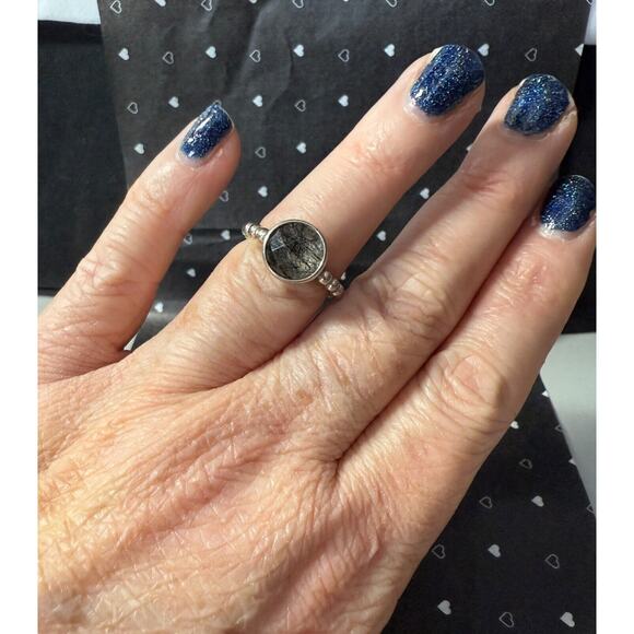 Authentic Pandora Rutile Quartz Bubble Stacking Ring 925 Silver #190619BRU Sz 6 - Picture 2 of 7